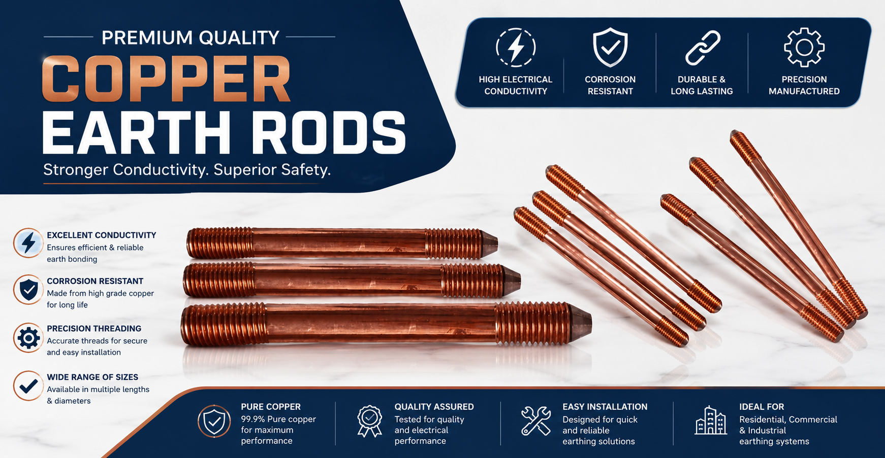 copper earth rods   copper earthing accessories